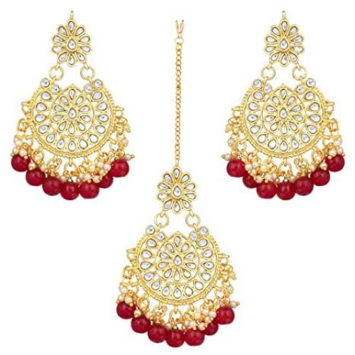 Aheli Stunning Indian Traditional Maang Tikka Earrings Set for Women Bollywood Ethnic Party Wear Fashion Jewelry for Women