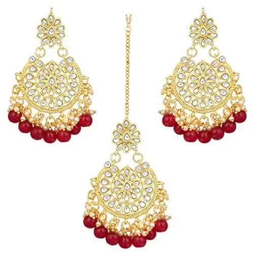 Aheli Stunning Indian Traditional Maang Tikka Earrings Set for Women Bollywood Ethnic Party Wear Fashion Jewelry for Women
