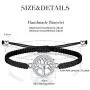 ZENI Tree of Life Bracelet for Women girl, Black Rope Bracelet 925 Silver Handmade Braided Adjustable Bracelet Love Friendship Christmas Jewelry Gift