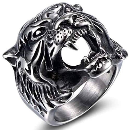 SAINTHERO Mens 316L Stainless Steel Ring Band Vintage Gothic Tribal Biker Tiger Head Rings Animal Design Silver/Black/Gold/Gold Black Size 7-13