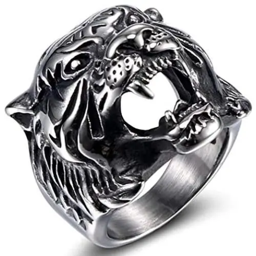 SAINTHERO Mens 316L Stainless Steel Ring Band Vintage Gothic Tribal Biker Tiger Head Rings Animal Design Silver/Black/Gold/Gold Black Size 7-13 SAINTHERO Mens 316L Stainless Steel Ring Band Vintage Gothic Tribal Biker Tiger Head Rings Animal Design Silver/Black/Gold/Gold Black Size 7-13
