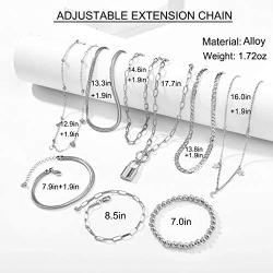 9 PCS Gold Chain Necklaces and Bracelets Set for Women Girls Dainty Link Paperclip Chokers Necklaces Bracelets for Christmas Birthday Gifts