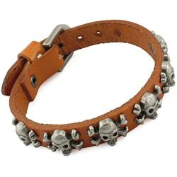 ZMY Fashion Skull Jewelry Bracelets, Crossbones Skull Charm Leather Bracelet for Bikers