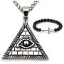 GUNGNEER Egypt Pyramid Necklace Silvertone Horus Evil Eye Illuminati Antique Charm Pendant Stainless Steel Jewelry