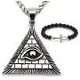 GUNGNEER Egypt Pyramid Necklace Silvertone Horus Evil Eye Illuminati Antique Charm Pendant Stainless Steel Jewelry GUNGNEER Egypt Pyramid Necklace Silvertone Horus Evil Eye Illuminati Antique Charm Pendant Stainless Steel Jewelry