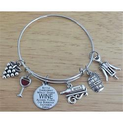 Kits Kiss Wine Bracelet, Wine Jewelry, Gift for Wine Lover, Wine Charm Bracelet, Grape, Red Wine Glass, Wine Opener, Wine Barrel, Wine Bottle, Wine Gift, Wine Bangle Bracelet