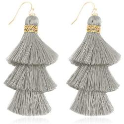 Bohemian Multi Tassel Statement Earrings - Lightweight Silky Tiered Layer Thread Fringe, Chandelier Duster Dangles Plaid, Snake Print Leather