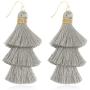 Bohemian Multi Tassel Statement Earrings - Lightweight Silky Tiered Layer Thread Fringe, Chandelier Duster Dangles Plaid, Snake Print Leather