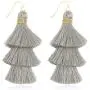 Bohemian Multi Tassel Statement Earrings - Lightweight Silky Tiered Layer Thread Fringe, Chandelier Duster Dangles Plaid, Snake Print Leather Bohemian Multi Tassel Statement Earrings - Lightweight Silky Tiered Layer Thread Fringe, Chandelier Duster Dangles Plaid, Snake Print Leather