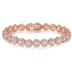 BAMOER Classic Luxury Rose Gold Plated Bracelet with Sparkling Cubic Zirconia Stones for Women Gift for Her