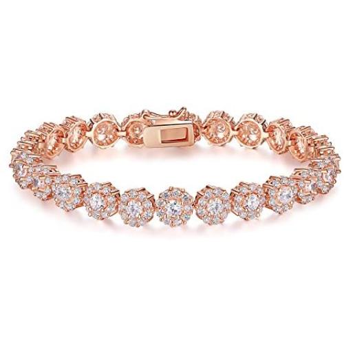 BAMOER Classic Luxury Rose Gold Plated Bracelet with Sparkling Cubic Zirconia Stones for Women Gift for Her