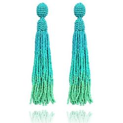 Turquoise Long Beaded Tassel Drop Dangle Fringe Bohemian Stud Earrings for Women Girls