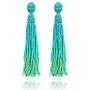 Turquoise Long Beaded Tassel Drop Dangle Fringe Bohemian Stud Earrings for Women Girls