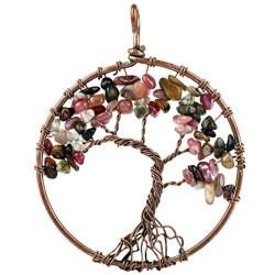 Nupuyai Tree of Life Pendant Necklace for Unisex, Chakra Gemstone Crystal Yoga Mala Healing Jewelry