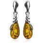 Amber Sterling Silver Drop Dangle Earrings Pendant Necklace Set Chain 18''