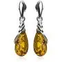 Amber Sterling Silver Drop Dangle Earrings Pendant Necklace Set Chain 18'' Amber Sterling Silver Drop Dangle Earrings Pendant Necklace Set Chain 18''