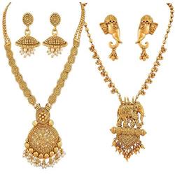 YouBella Jewellery Bollywood Ethnic Gold Plated Traditional Indian Necklace Combo Set with Earrings for Women