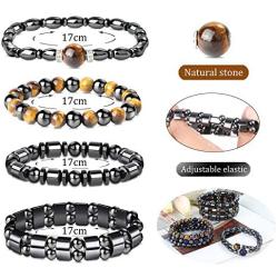 YADOCA 8 Pcs Hematite Magnetic Bracelets Set for Men Women Tigers Eye Bead Bracelet Colorful Elastic Bracelet