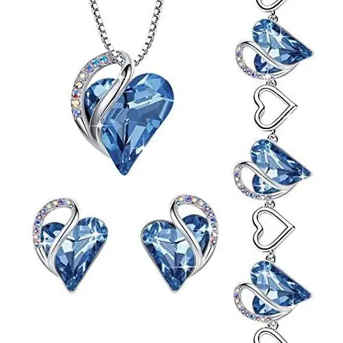 Leafael Infinity Love Crystal Heart Bundle Jewelry Set Light Sapphire Blue March December Birthstone Gifts for Women Necklace Earrings Bracelet, Silver-tone Leafael Infinity Love Crystal Heart Bundle Jewelry Set Light Sapphire Blue March December Birthstone Gifts for Women Necklace Earrings Bracelet, Silver-tone