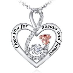 Distance S925 Sterling Silver Rose Flower Necklace, Rose Bracelet, Two-Tone Cross Pendant Necklaces for Women Girls Gift for Valentine Birthday Christmas Mother Day