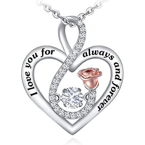 Distance S925 Sterling Silver Rose Flower Necklace, Rose Bracelet, Two-Tone Cross Pendant Necklaces for Women Girls Gift for Valentine Birthday Christmas Mother Day