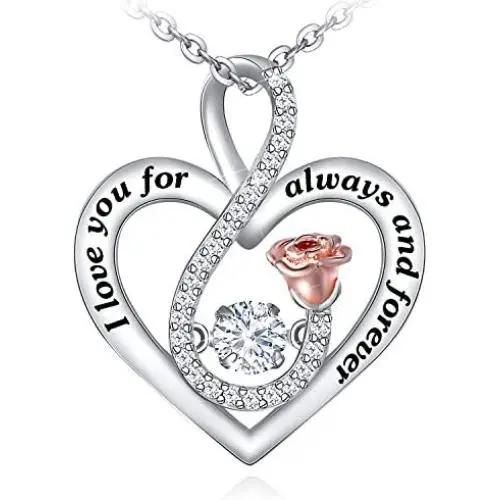 Distance S925 Sterling Silver Rose Flower Necklace, Rose Bracelet, Two-Tone Cross Pendant Necklaces for Women Girls Gift for Valentine Birthday Christmas Mother Day