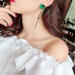 Long Flower Tassel Dangle Earrings,Red/Green Petal Drop Earrings 925 Silver Needle Earrings for Women Teen Girls Fashion Jewelry Birthday Gifts