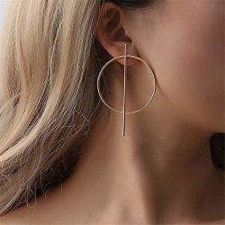 Big Circle Round Dangle Earrings Exaggerated Hollow Circle Link Stick Bar Drop Stud Earrings for Women Girls (Gold)