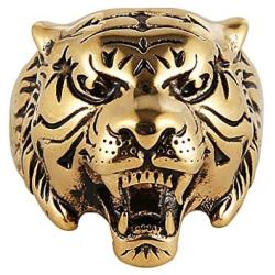 HZMAN Mens Vintage Gothic Tribal Biker Tiger Head Skull Stainless Steel Ring Band