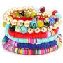Colorful Beaded Bracelet for Women Men Heishi Surfer Bracelet Metallic Gold Beads Stretch Bracelet Assorted Stacked Layered Strand Bracelet Set
