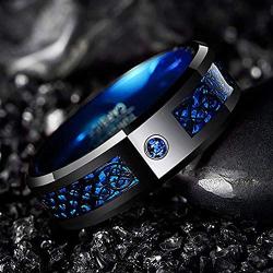 NUNCAD 6mm/8mm Tungsten Cabide Ring for Men Women Black Celtic Dragon and Blue Carbon Fiber Inlay Wedding Band Size 7-17