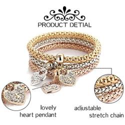 3PCS Gold/Silver/Rose Gold Corn Chain Bracelet Crystal Multilayer Charms stretch bracelet For Women Girls