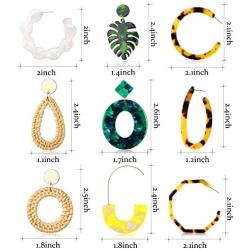 Hanpabum 9 Pairs Statement Rattan Earrings for Women Dangle Drop Earrings Resin Bohemian Hoop Fashion Jewelry Set Girls