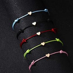 Simple Adjustable Braided Heart Shaped Bracelet with Wish Cards Star Wrap Wristband Bangle for Women Girls Friendship Jewelry 5Pcs/Pack