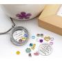 Best Gift Floating Charm Living Memory Lockets with Birthstone,Magnetic Closure 30mm Stainless Steel Necklace