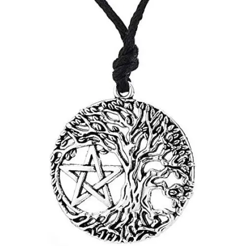 HAQUIL Wiccan Necklace - Metal Alloy, Tree of Life Pentagram Pendant - Waxed Cotton Cord, Adjustable Length 35.4'' HAQUIL Wiccan Necklace - Metal Alloy, Tree of Life Pentagram Pendant - Waxed Cotton Cord, Adjustable Length 35.4''