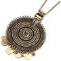 Ethnic Antique Gold Silver Big Round Multicircle Carving CZ Bohemian Pendant Long Sweater Necklace
