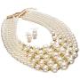 Yuhuan Women Elegant Pearl Jewelry Set Bead Cluster Collar Bib Choker Necklace and Earrings(Ivory)
