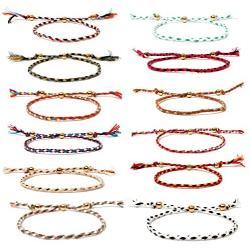 The Woos 12 Pcs Friendship Braided Rope Bracelet for Women Colorful Handmade String Wrap Bracelets Adjustable Multicolore Cotton Woven Wrist Anklet Cord Bohemia Jewelry