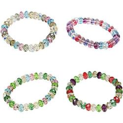 Fuqimanman2020 4 Pcs 8MM Crystal Beaded Bracelets Set Colorful Dainty Summer Beach Crystal Stretch Bracelet for Women Girls Jewelry