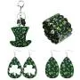 St.Patricks Day Jewelry Set for Women Shamrock Clover Print Faux Leather Earrings for Women Irish Green Bracelet Hat Shaped Keychain Holiday Jewelry St.Patricks Day Jewelry Set for Women Shamrock Clover Print Faux Leather Earrings for Women Irish Green Bracelet Hat Shaped Keychain Holiday Jewelry