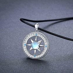 Compass Necklace, 925 Sterling Silver with Rainbow Moonstone, Inspirational Compass Jewelry Gift for Women Girlfriend Daughter with Gift Box