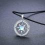 Compass Necklace, 925 Sterling Silver with Rainbow Moonstone, Inspirational Compass Jewelry Gift for Women Girlfriend Daughter with Gift Box