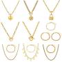 ELEARD Gold Chain Necklace Bracelet Set for Women Girls Adjustable Paperclip Link Boho Choker Necklace with Lock Heart Disc Pendant Dainty Chunky Chain Punk Necklaces Jewelry Birthday Party Gifts