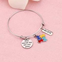 PENQI Autism Awareness Bracelet Autism Puzzle Charm Bracelet Show Yourself Step Into Your Power Autism Inspired Jewelry Autism Mom Gift Autism Grandma Gift