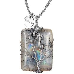 JADENOVA Healing Crystal Necklace for Women Tree of Family Pendant Family Tree Wire Wrapped Jewelry Energy Healing Teardrop pendant (24 Inches Stainless Steel Chain)