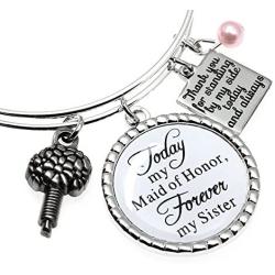 Maid of Honor Gift, Bridesmaid Gift Always my Sister Bangle, Today My Maid of Honor/Marton of Honor Forever My Sister Gift Wedding Adjustable Bracelet