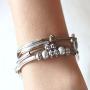 Lizzy James Mini Charmer Metallic Bronze Leather and Silver Plate Wrap Bracelet with Freshwater Pearls