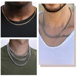 M MOOHAM 5MM 7MM 8MM 9MM 10MM 12MM Black Silver Gold Plated Stainless Steel Cuban Link Chain Necklace for Men Women 16-36 Inch