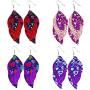 4 Pairs Valentines Day Faux Leather Earrings Set Lightweight Layered Heart Pattern Leaf Teardrop Dangle Earrings Jewelry for Women Teen Girls